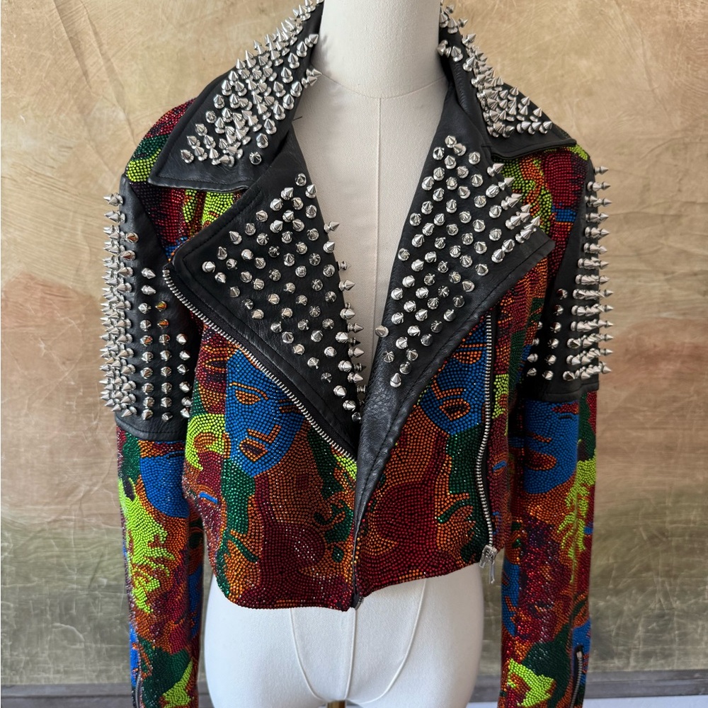 Vibrant Studded Leather Jacket Azalea Wang